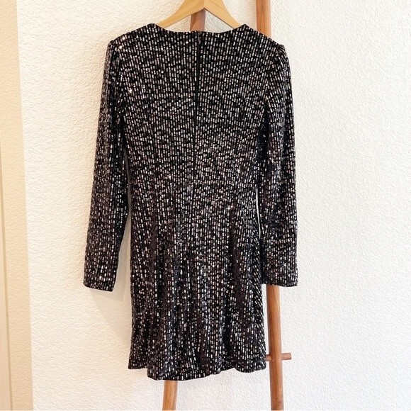 O.P.T. Black Sequin Velvet Long Sleeve Mini Dress Size Medium - Picture 4 of 15
